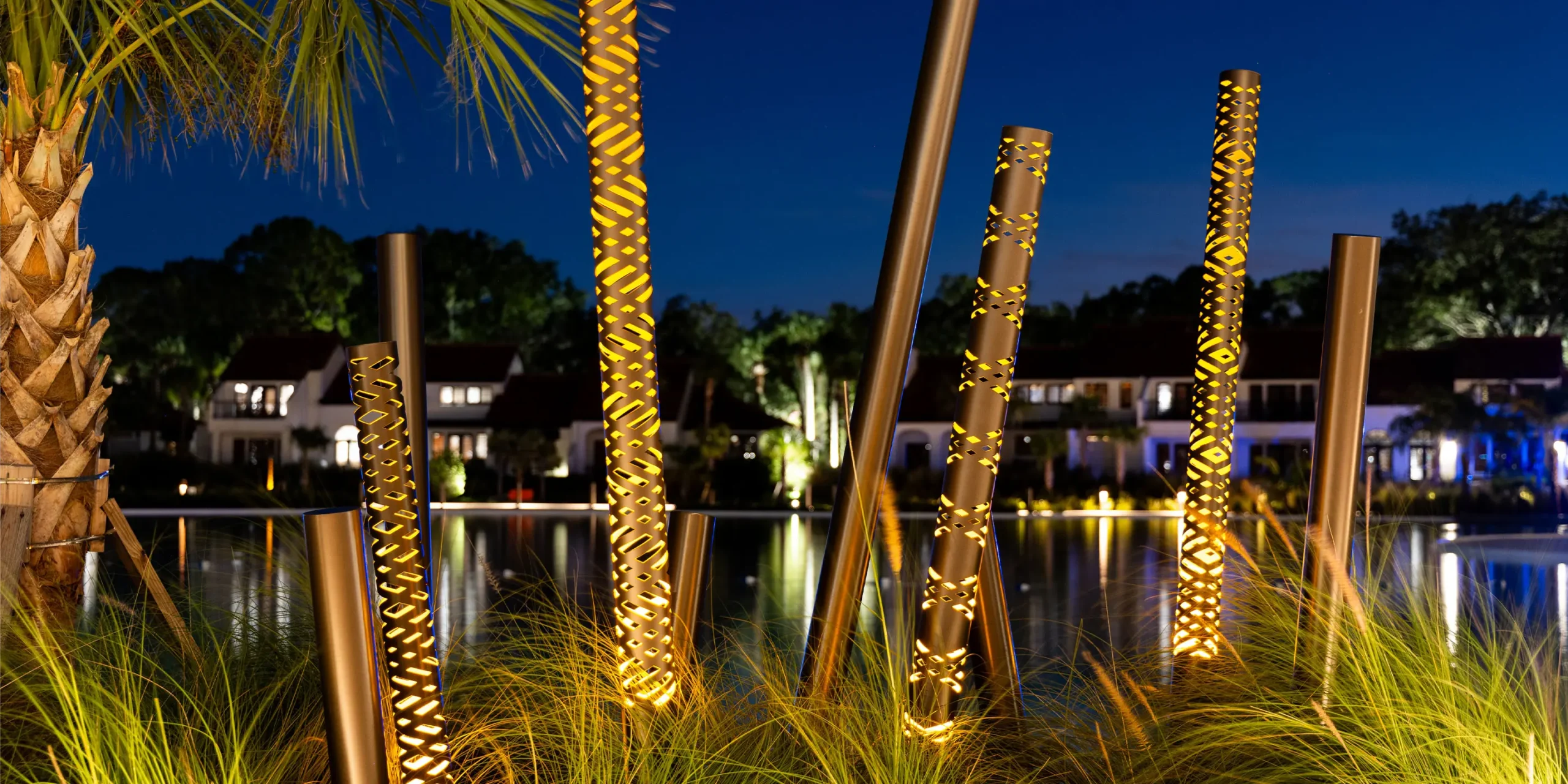 Evermore Orlando Resort, Tiki Light Details at Night